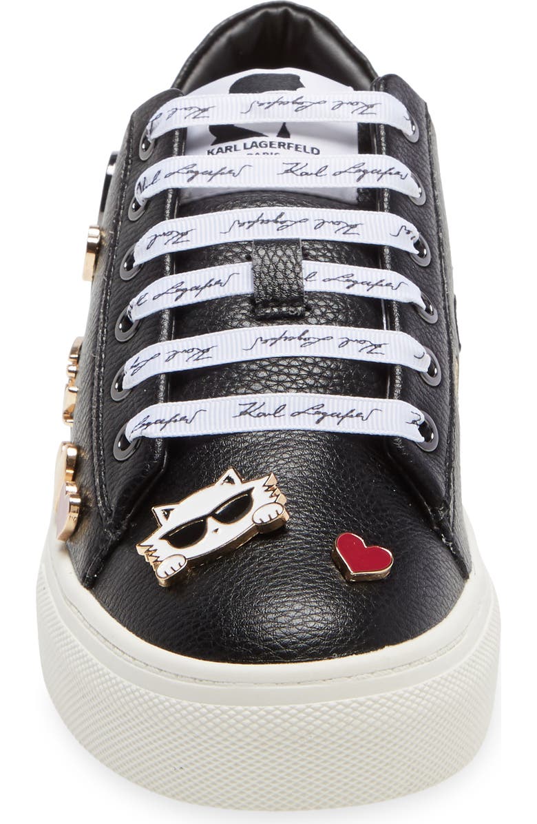 KARL LAGERFELD PARIS Cate Pin Logo Sneaker, Alternate, color, Black Leather