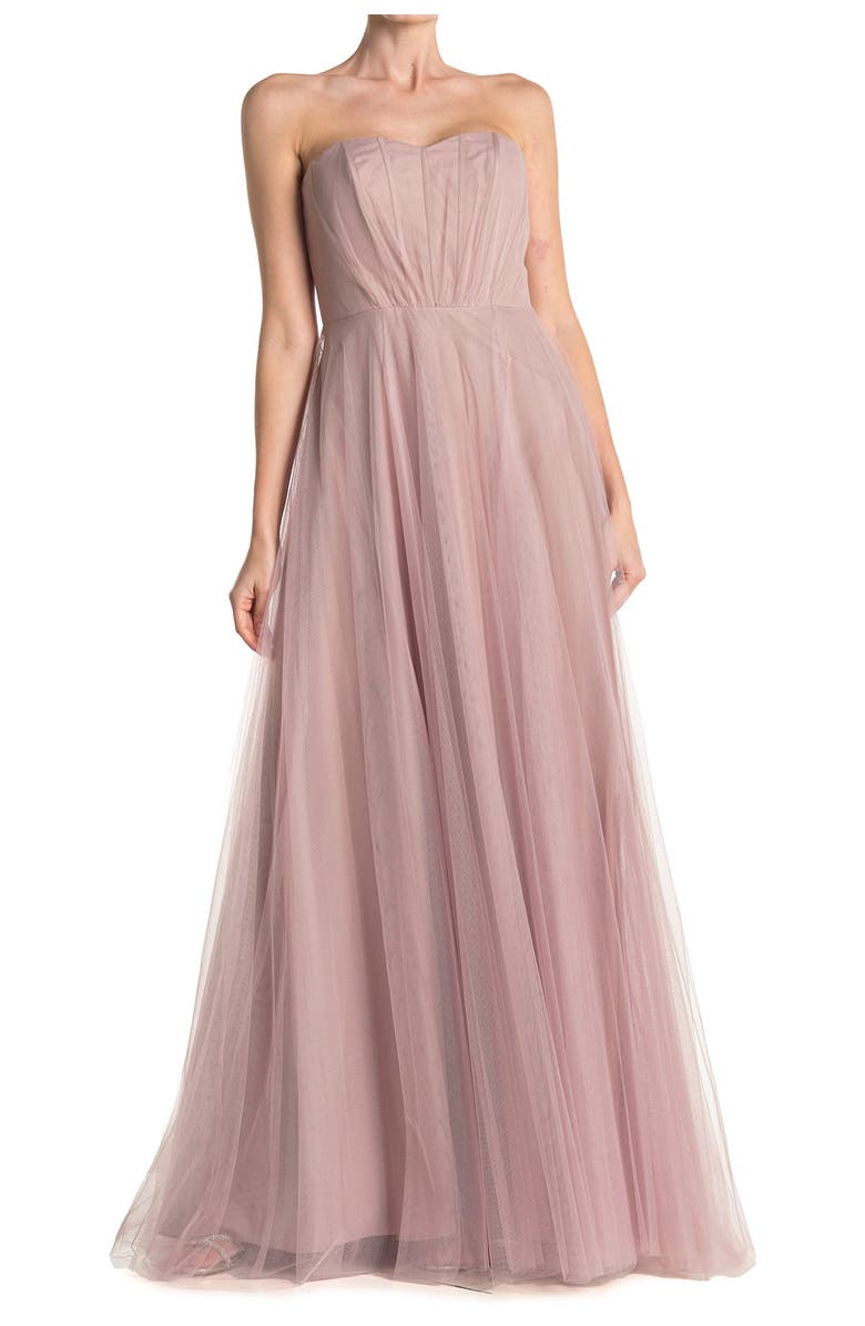 Monique Lhuillier Bridesmaids Strapless Tulle Gown, Main, color, 