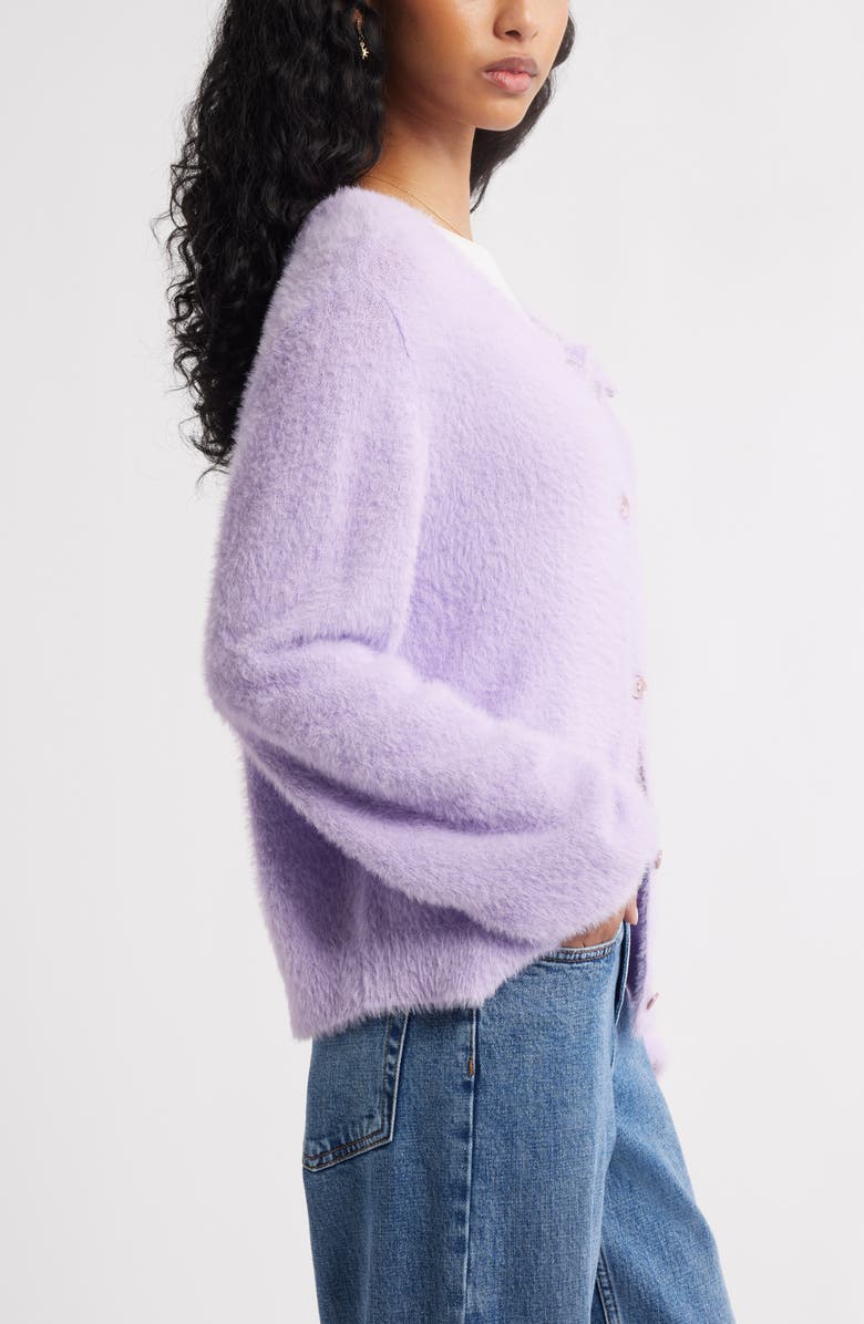 BP. Fuzzy Scoop Neck Cardigan, Alternate, color, Purple Feminine