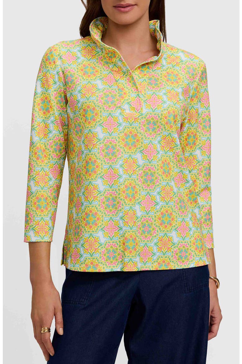 Tammy Tile Print Ruffle Collar Top, Main, color, MULTI