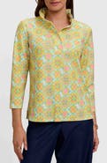 Foxcroft Tammy Tile Print Ruffle Collar Top