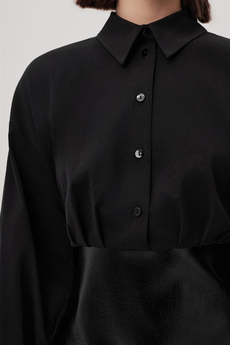 Fiori Mini Shirt Dress, Alternate, color, BLACK