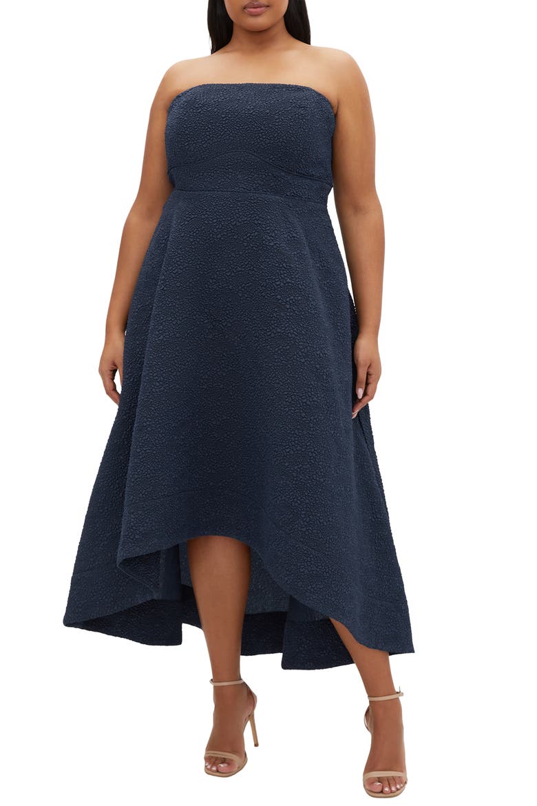 Tess Jacquard High-Low Maxi Cocktail Dress, Main, color, NAVY