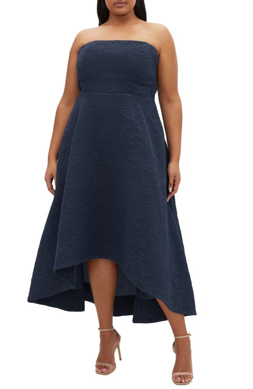 City Chic Tess Jacquard High-low Maxi Cocktail Dress In Blue
