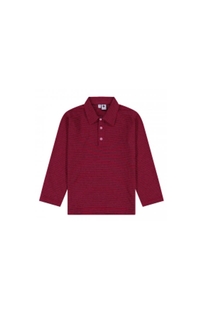 Busy Bees Boys Long Sleeve Polo, Main, color, Red Charcoal Ministripe