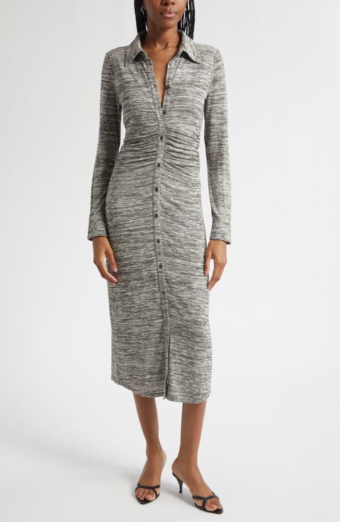 Rachelle Metallic Long Sleeve Knit Midi Dress