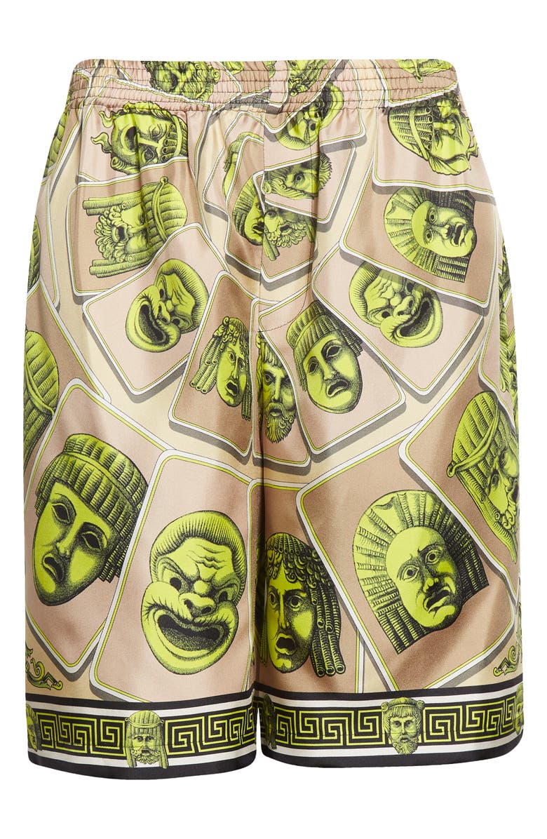 Versace Masks Print Silk Shorts, Alternate, color,