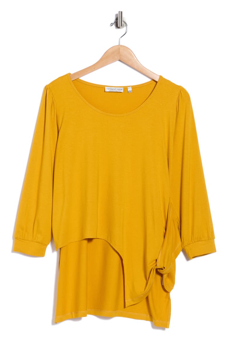 Side Knot Three-Quarter Sleeve Top, Alternate, color, MUSTARD