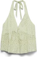 VERO MODA Embroidered Eyelet Halter Neck Babydoll Top