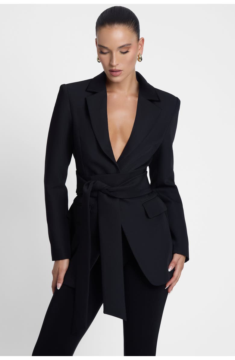 LEAU Classic Column Tailored Belted Blazer, Alternate, color, Black