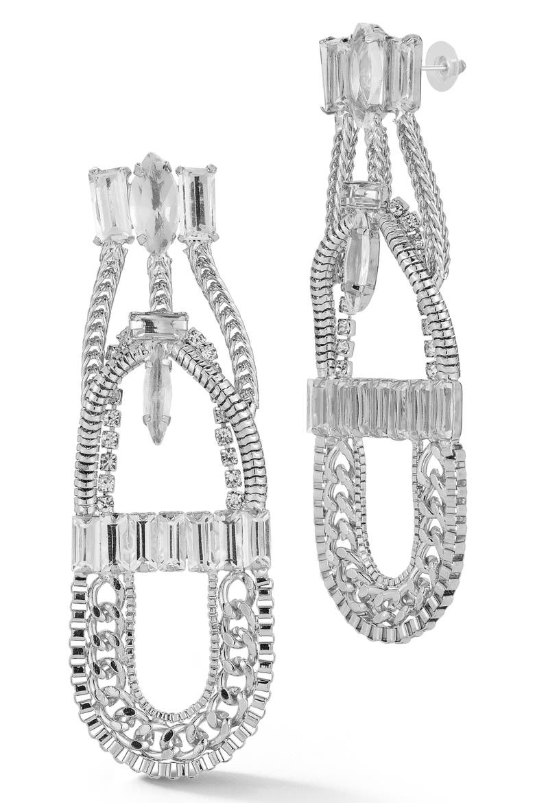 Cubic Zirconia Tiered Chain Drop Earrings, Main, color, SILVER