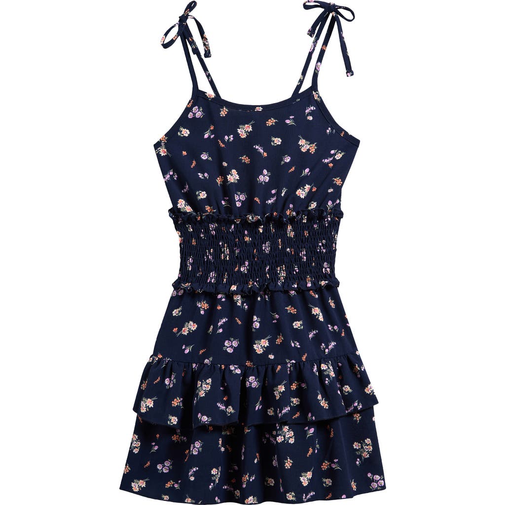 Ava & Yelly Kids' Floral Print Tiered Dress In Black