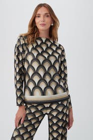 Trina Turk Minato Printed Knit Jacquard Long Sleeve Top