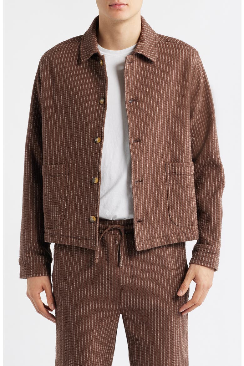 Sorrento Pinstripe Cotton & Linen Button-Up Overshirt, Main, color, BROWN