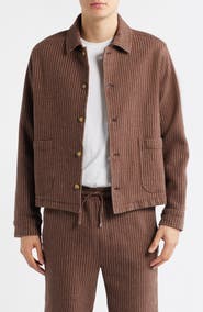 Percival Sorrento Pinstripe Cotton & Linen Button-Up Overshirt