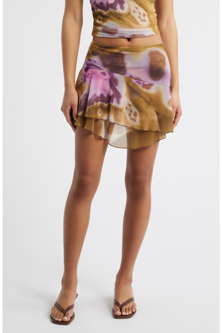 Gustito Tiered Asymmetric Hem Miniskirt, Main, color, CANELA
