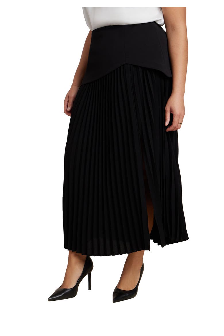 Mixed Media Pleated Skirt, Main, color, BLACK ONYX