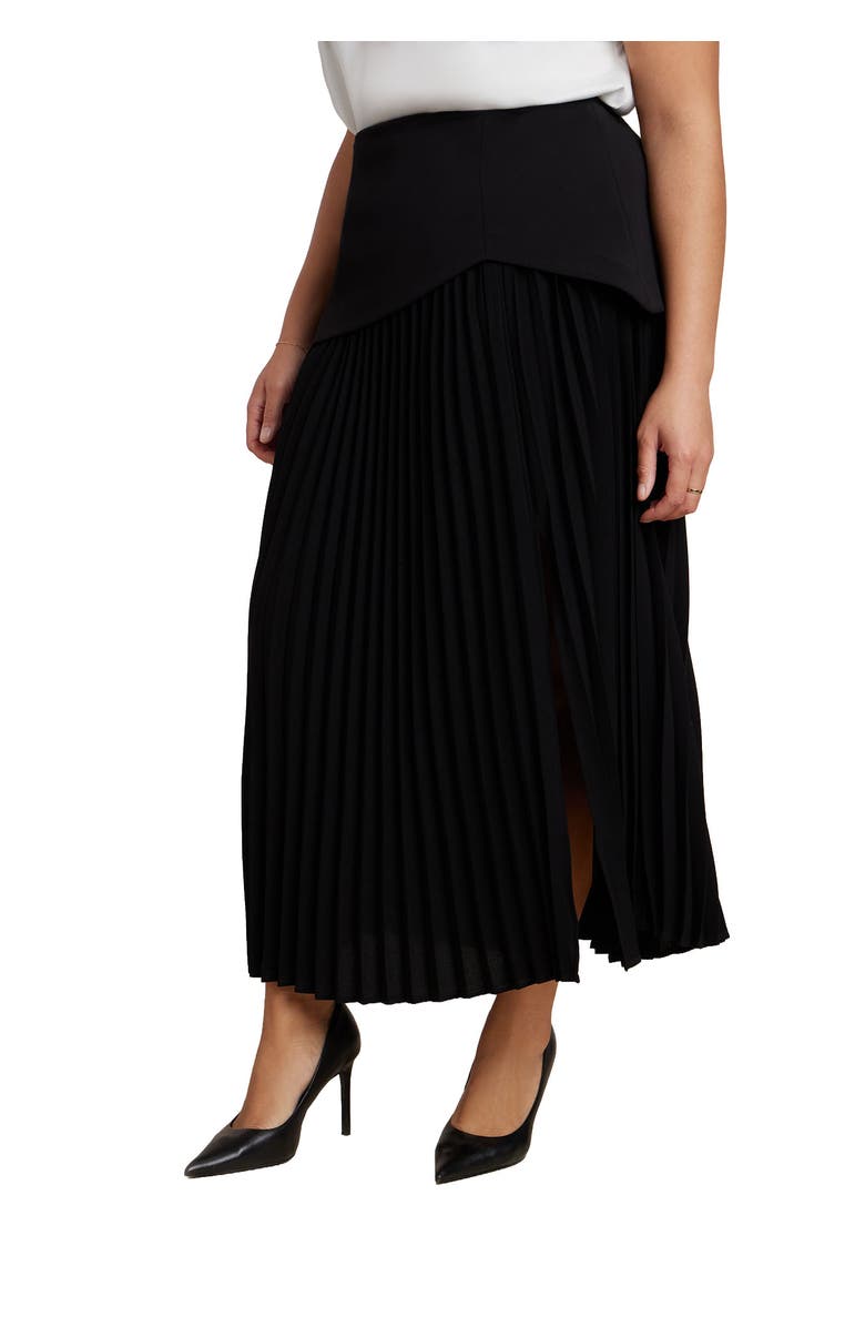 ELOQUII Mixed Media Pleated Skirt, Main, color, Black Onyx