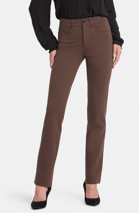 Taupe Straight Leg Pants in Circular Wool Flannel