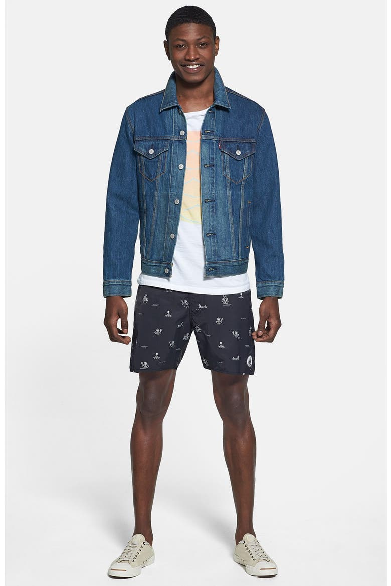 'Vin Vang' Print Swim Shorts, Alternate, color, BLACK