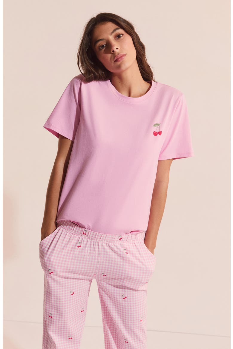 Bonnie Cherry Print Cotton Pajama Top & Pants Set, Alternate, color, CANDY-PINK