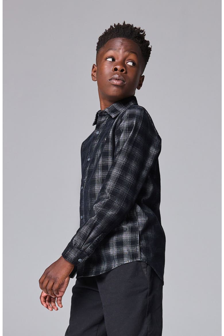 Kids' Check Long Sleeve Cotton Button-Up Shirt, Alternate, color, BLACK