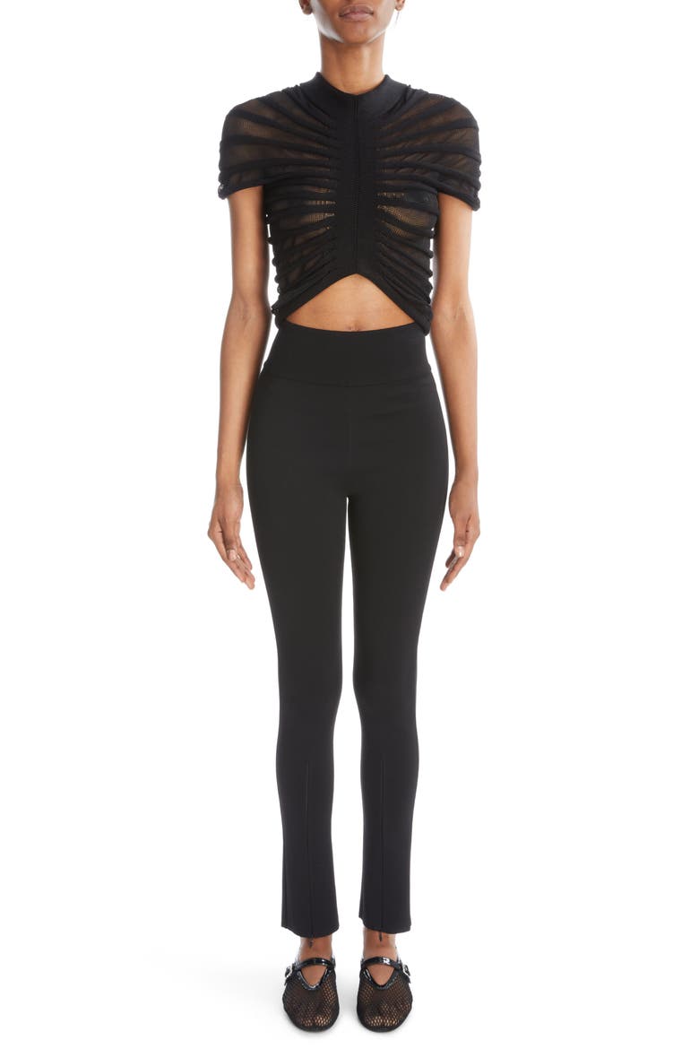 Semisheer Ruched Knit Mesh Crop Top, Alternate, color, NOIR ALAIA