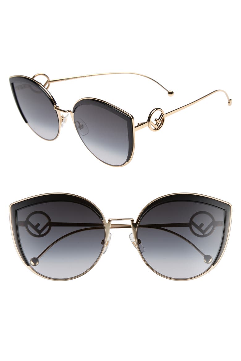 58mm Metal Butterfly Sunglasses, Main, color, BLACK