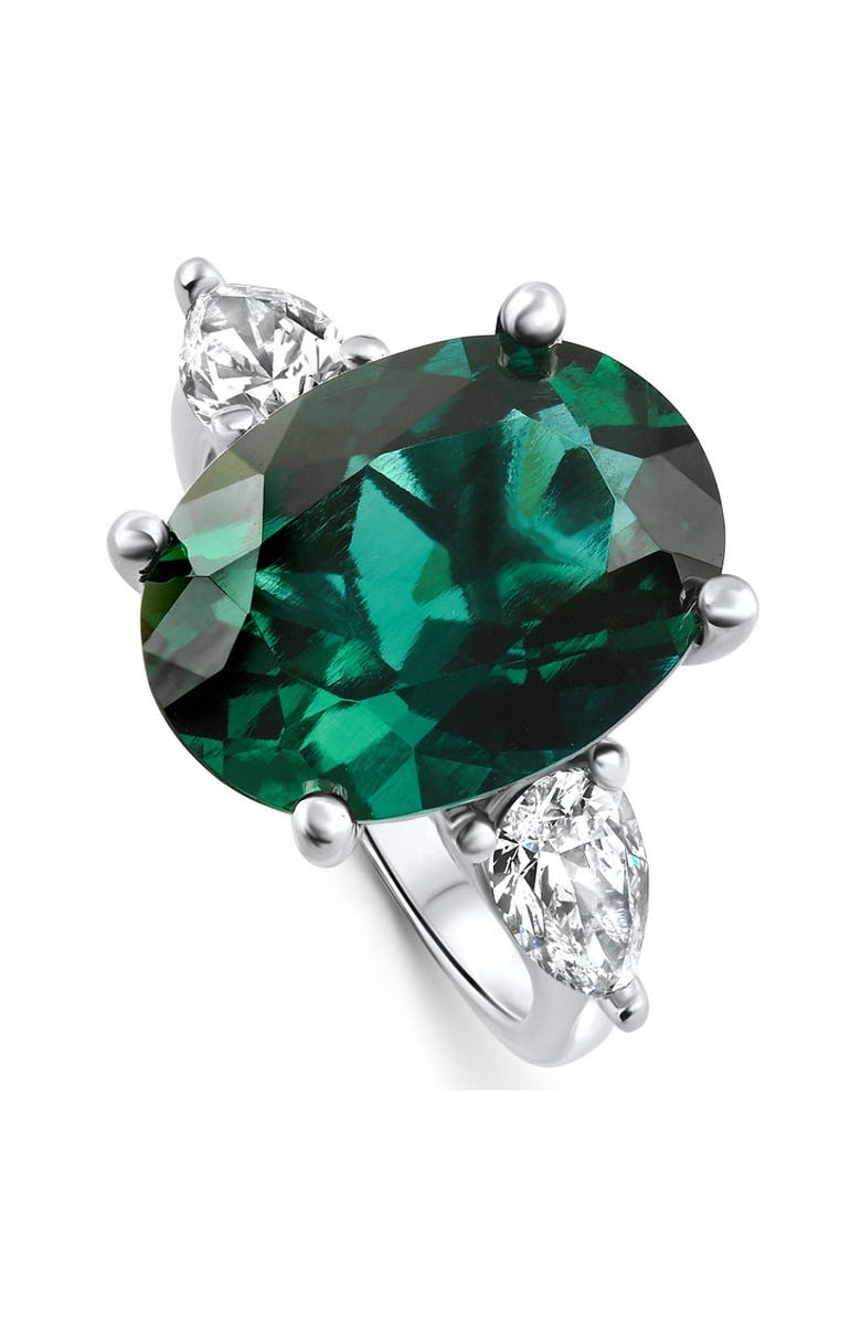 Bliss Diamond 16x12mm Emerald & 1Ct Pear Shape Diamond Ring 14k Gold Lab Grown, Main, color, 14K White Gold