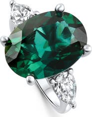 Bliss Diamond 16x12mm Emerald & 1Ct Pear Shape Diamond Ring 14k Gold Lab Grown