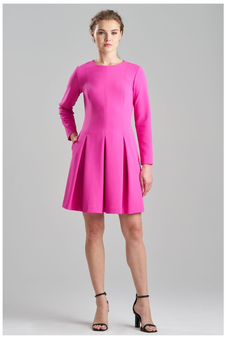 Scuba Crepe L/S Pleated Dress, Main, color, ROSE PINK