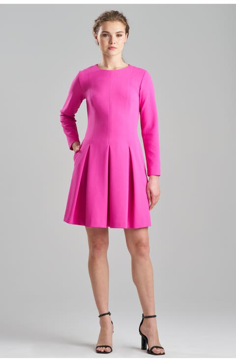 Scuba Crepe L/S Pleated Dress