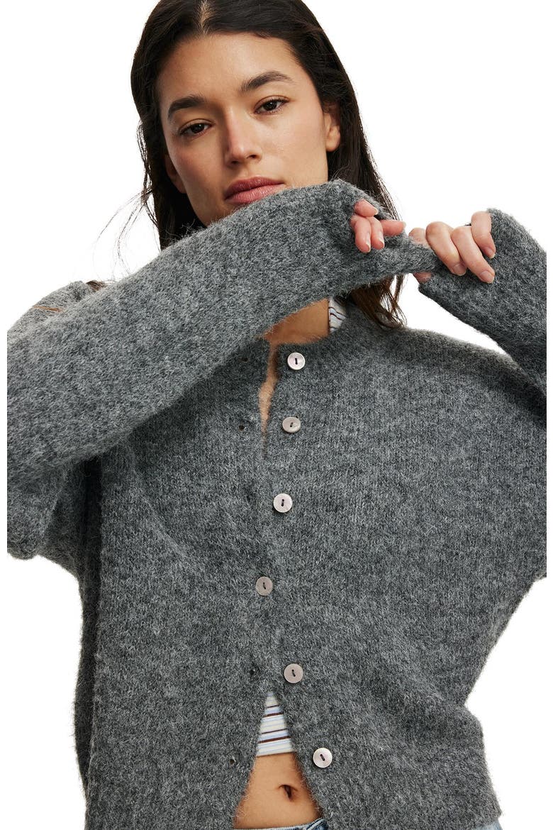 Women's Lofty Luxe Crew Cardigan, Alternate, color, Charcoal Marle