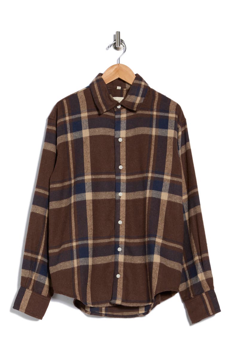Themla Oversize Plaid Flannel Button-Up Shirt, Alternate, color, BROWN PLAID
