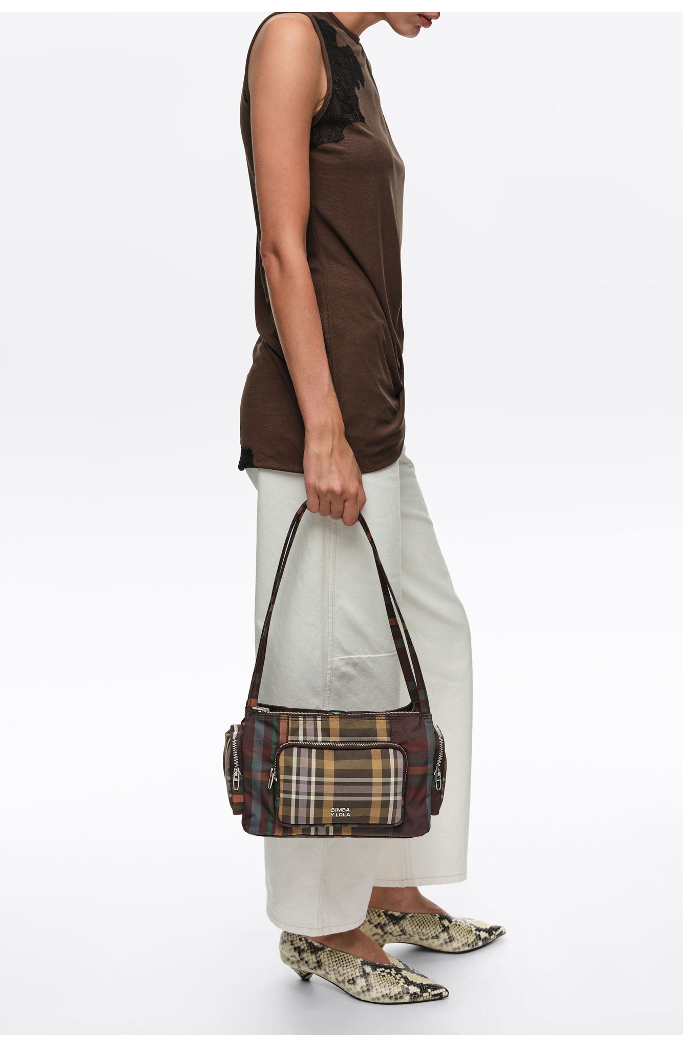 Large Tartan Pocket Shoulder Bag, Alternate, color, TARTAN CHOCOLATE GREEN