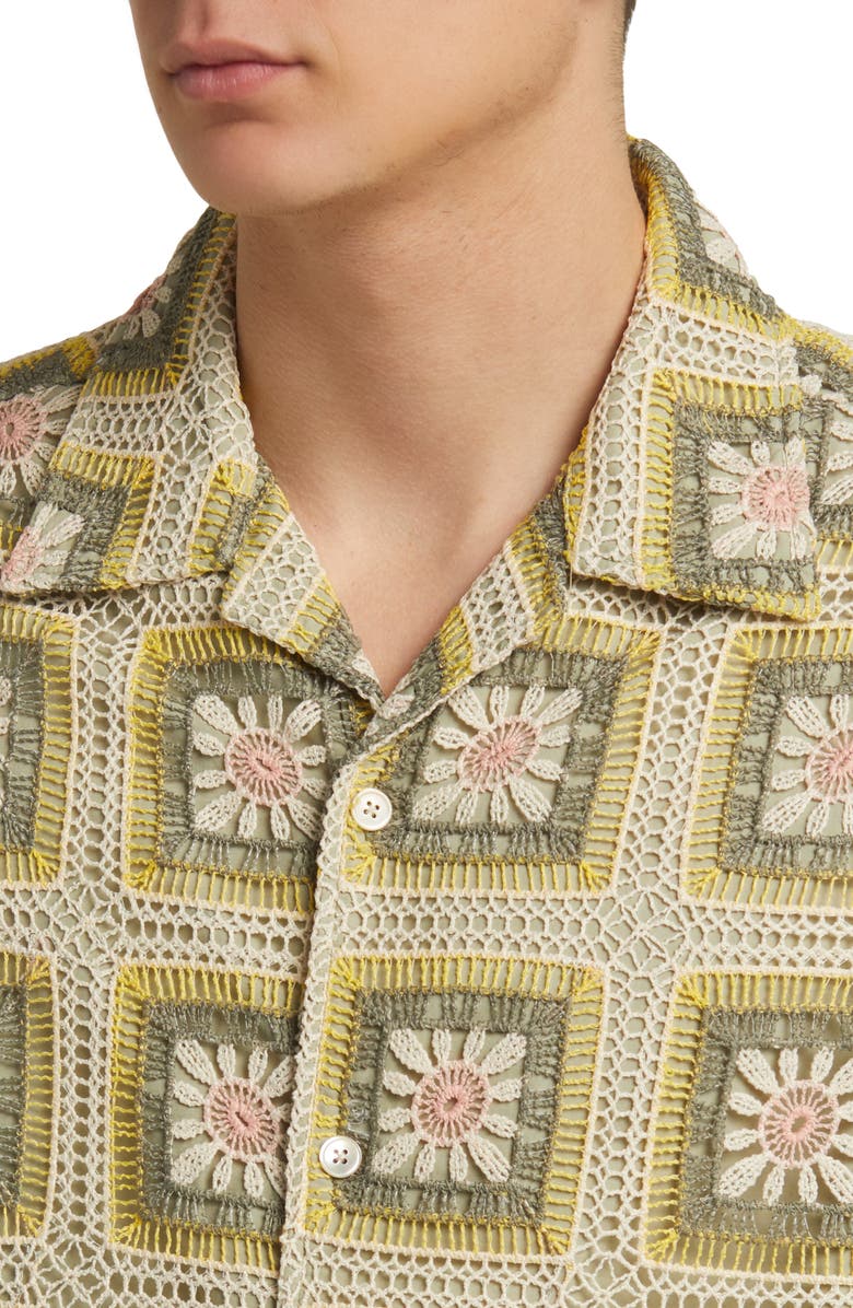 NN07 Julio Crochet Cotton Short Sleeve Button-Up Camp Shirt, Alternate, color, 