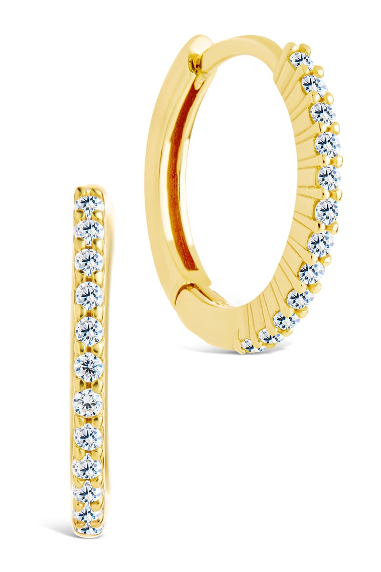 Pavé Cubic Zirconia Micro Huggie Hoop Earrings, Main, color, GOLD