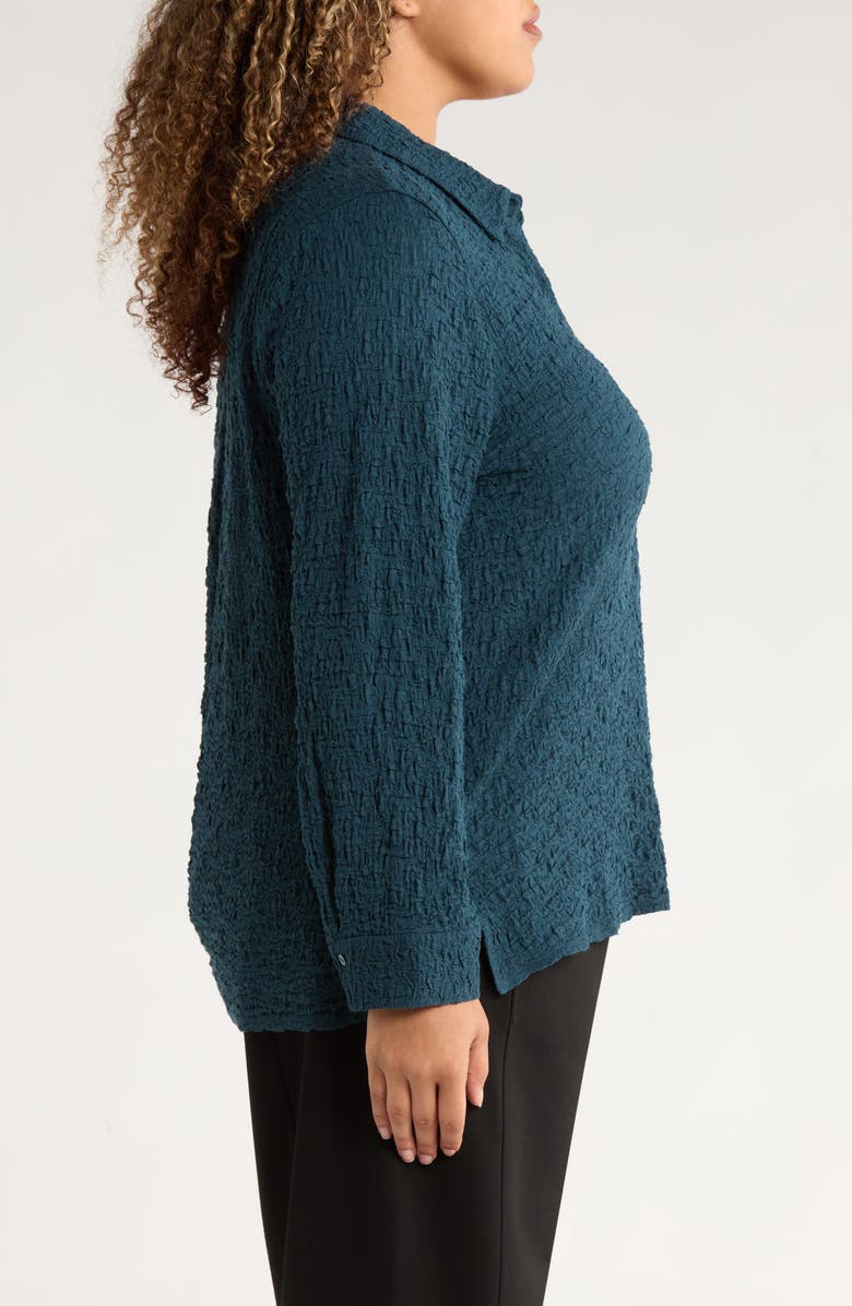 Eileen Fisher Slim Organic Cotton Blend Knit Button-Up Shirt, Alternate, color, Alpine