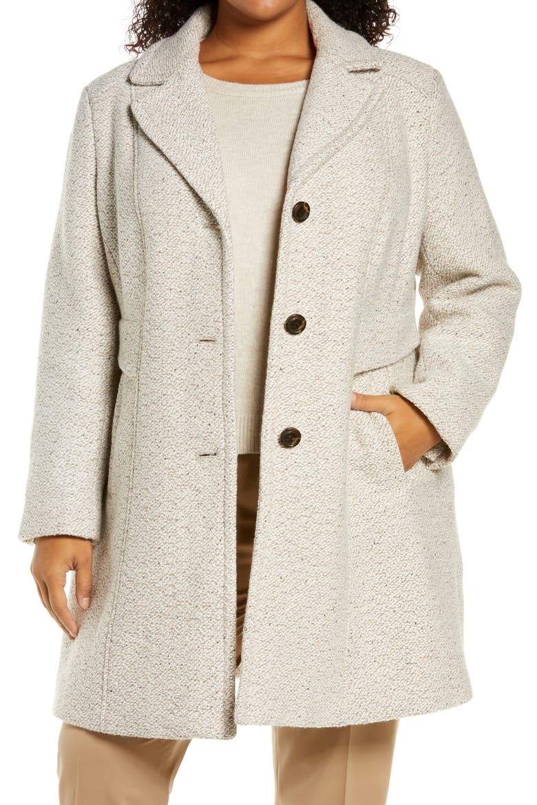 Notch Collar Tweed Coat, Main, color, OATMEAL