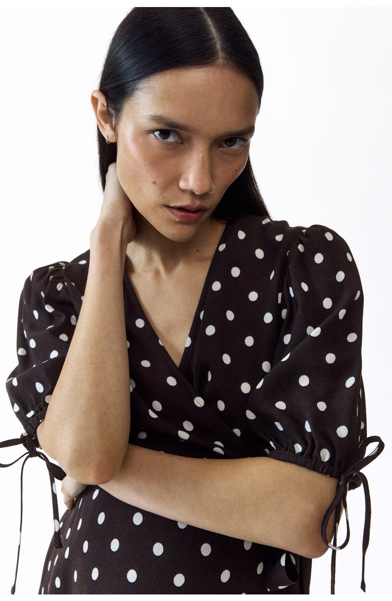 H&M Mama Puff-sleeved Wrap Dress, Alternate, color, Dark Brown/Polka Dot