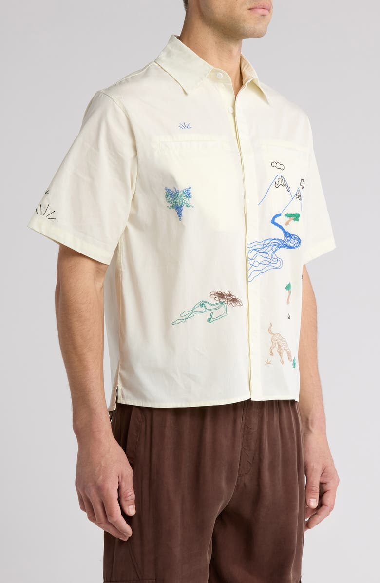 JUNGLES Good Thoughts Embroidered Short Sleeve Cotton Button-Up Shirt, Alternate, color, 