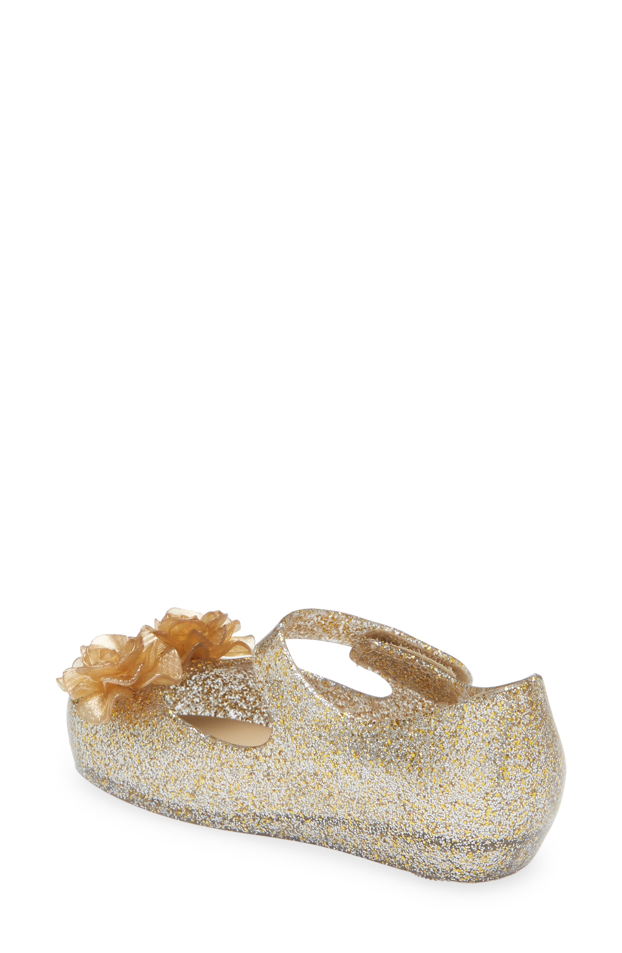 Melissa Mini Ultragirl Garden Mary Jane Flat, Alternate, color, Clear Glitter Gold