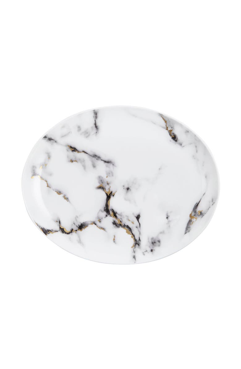 Prouna Marble Venice Fog 12 Inch Oval Platter, Main, color, White