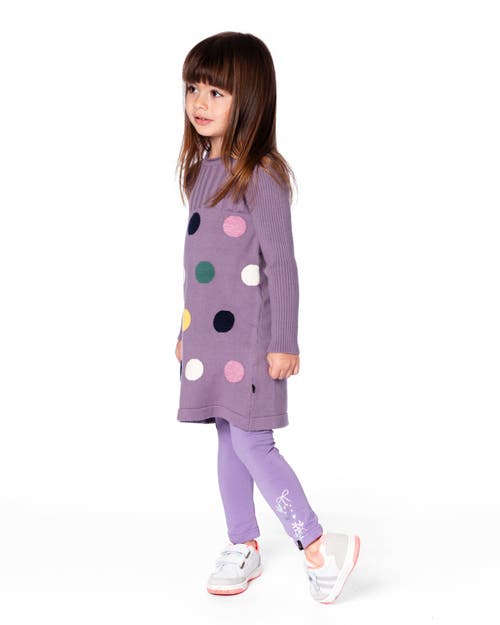 Deux Par Deux Organic Cotton Jersey Leggings With Floral Detail In Purple