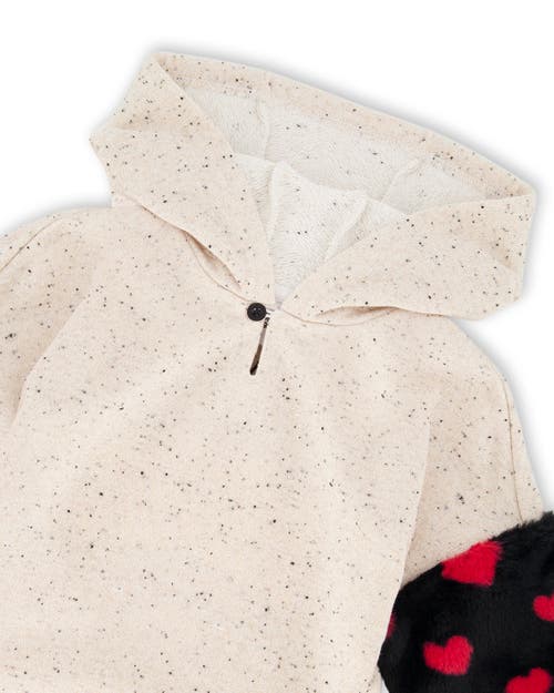 Deux Par Deux Hooded Glittering French Terry Dress With Heart Bag In Neutral