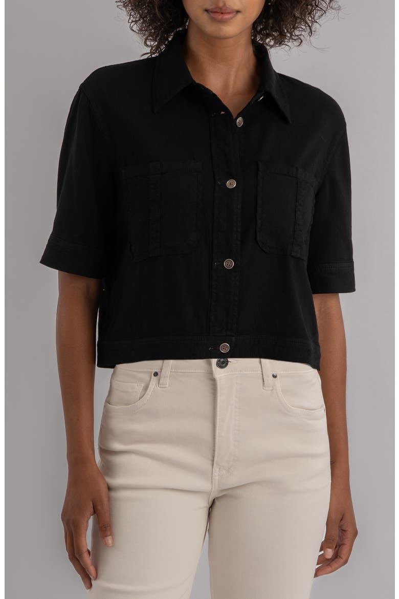 Finley Short Sleeve Linen Blend Jacket, Main, color, BLACK