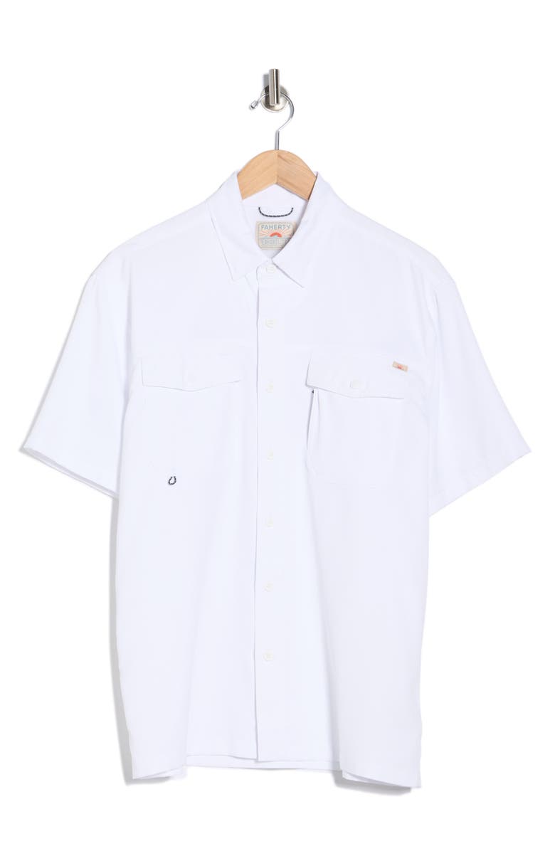 Faherty Shorelite Air Short Sleeve Performance Button-Up Shirt, Alternate, color, Pure White