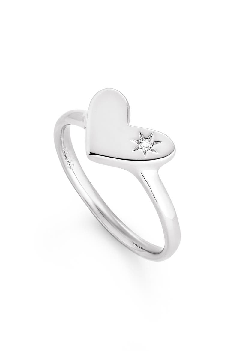 Ari White Sapphire Sterling Silver Heart Ring, Main, color, SILVER/ WHITE SAPPHIRE