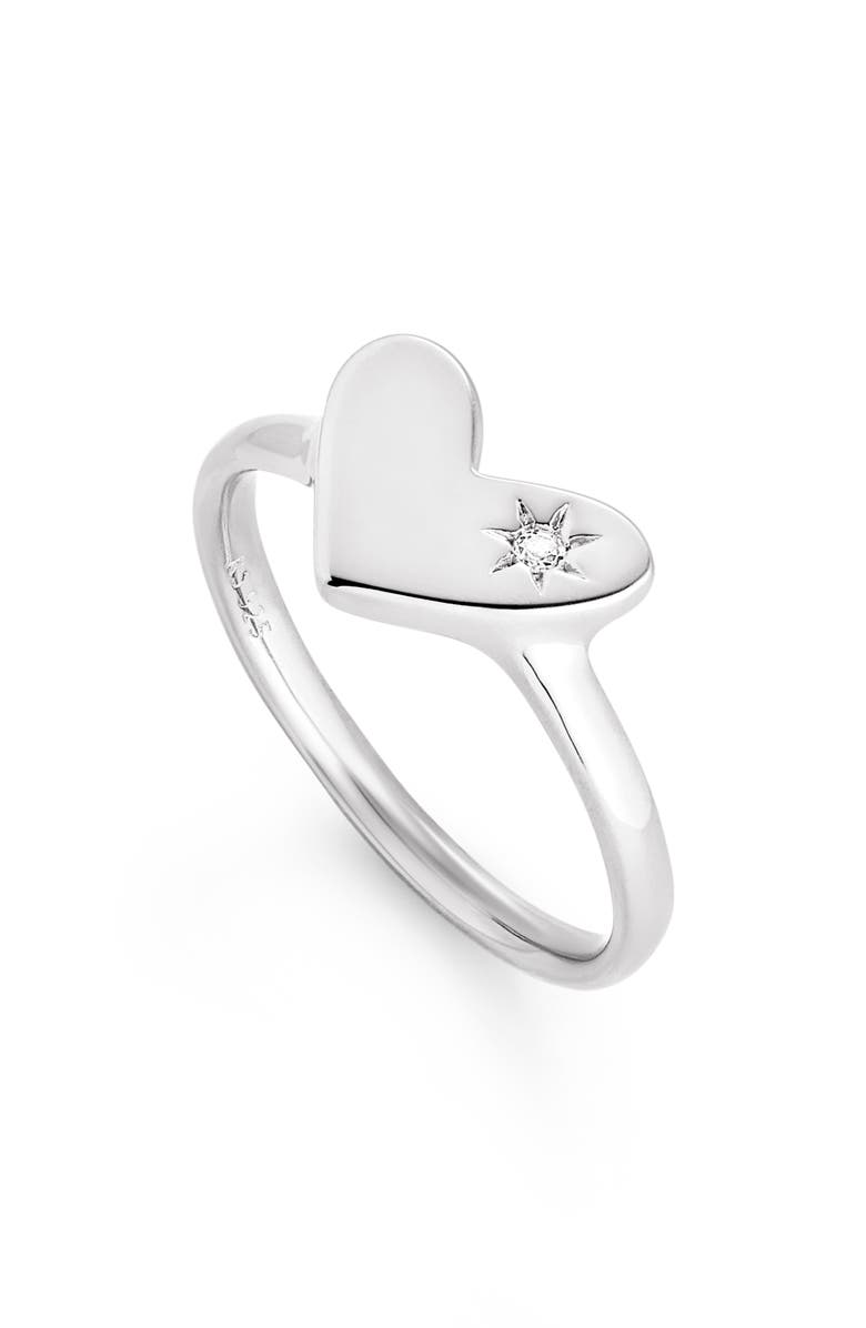Kendra Scott Ari White Sapphire Sterling Silver Heart Ring, Main, color, 