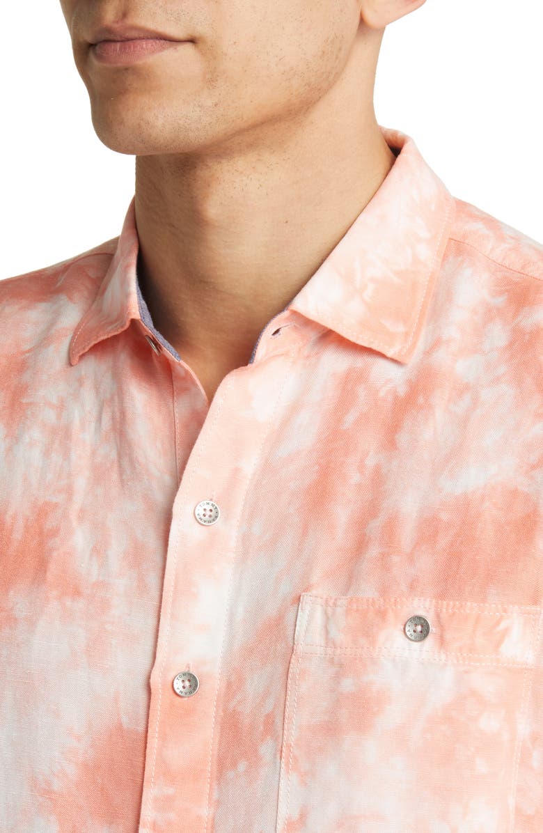 Tommy Bahama Poolside Tie Dye Short Sleeve Big & Tall Linen Blend Button-Up Shirt, Alternate, color, Light Parisian